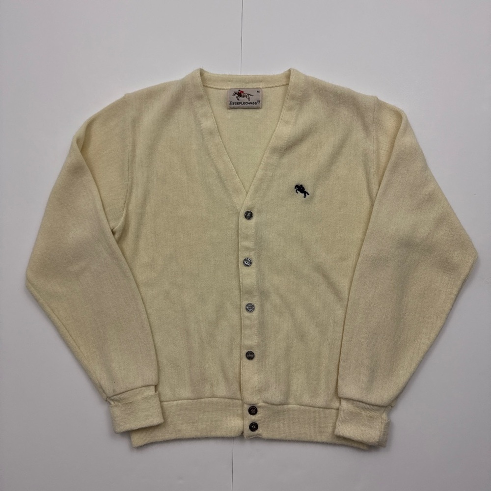 Vintage Steeplechase Cream Grandpa Knit Cardigan Sweater Orlon Acrylic